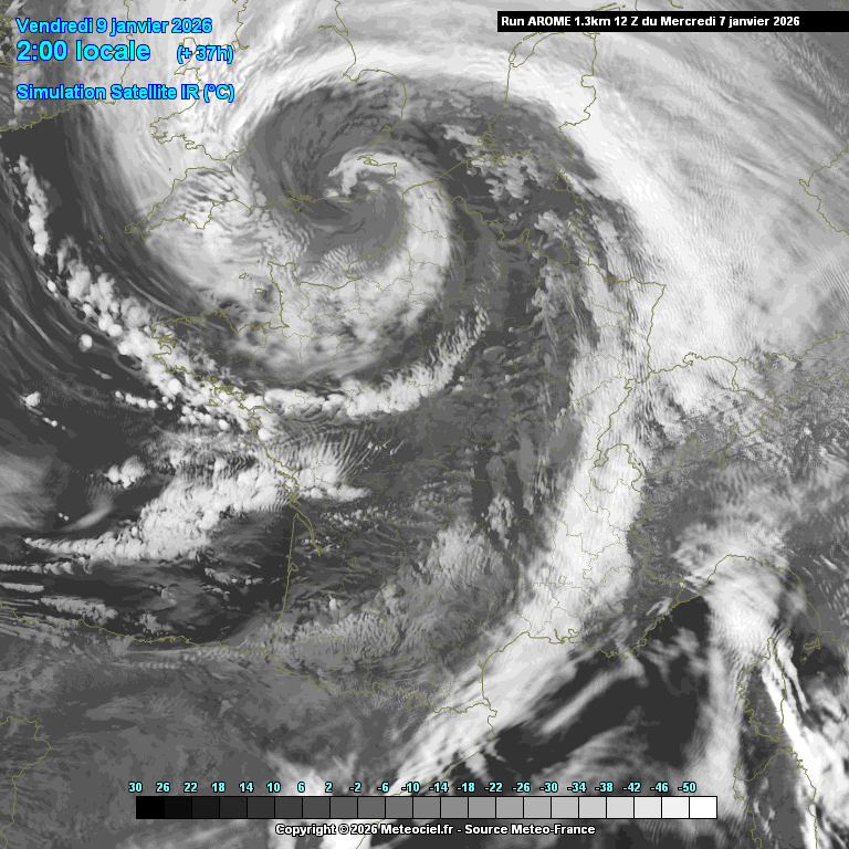 Image Sat pr&eacute;vue par arome vendredi &agrave; 02h loc